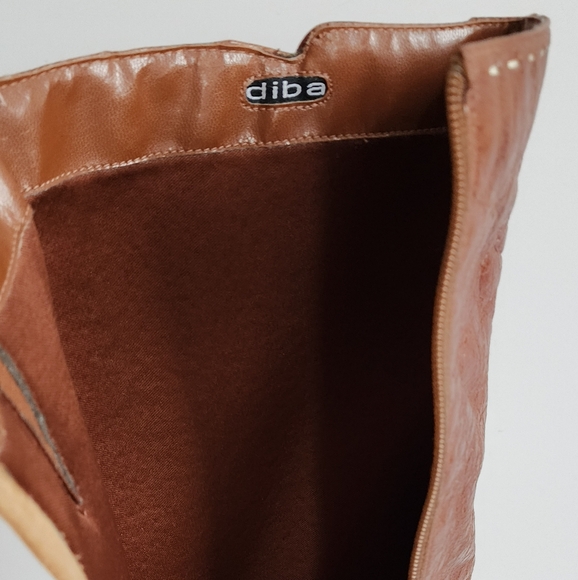 DIBA BOOTS COGNAC BROWN WEDGE HEEL KNEE HIGH ALMOND TOE BUCKLE LEATHER 7 - Picture 6 of 16